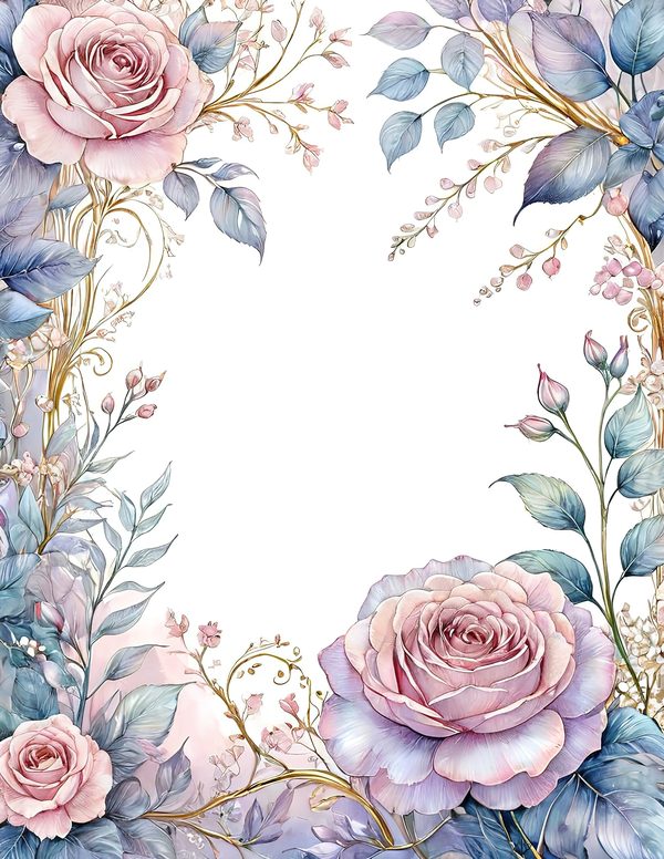Watercolor Roses Digital Paper Set: Gold Heart, Pastel Tones (10 JPGs) — image 5