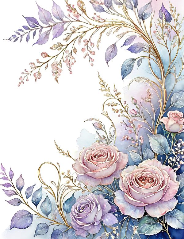 Watercolor Roses Digital Paper Set: Gold Heart, Pastel Tones (10 JPGs) — image 8