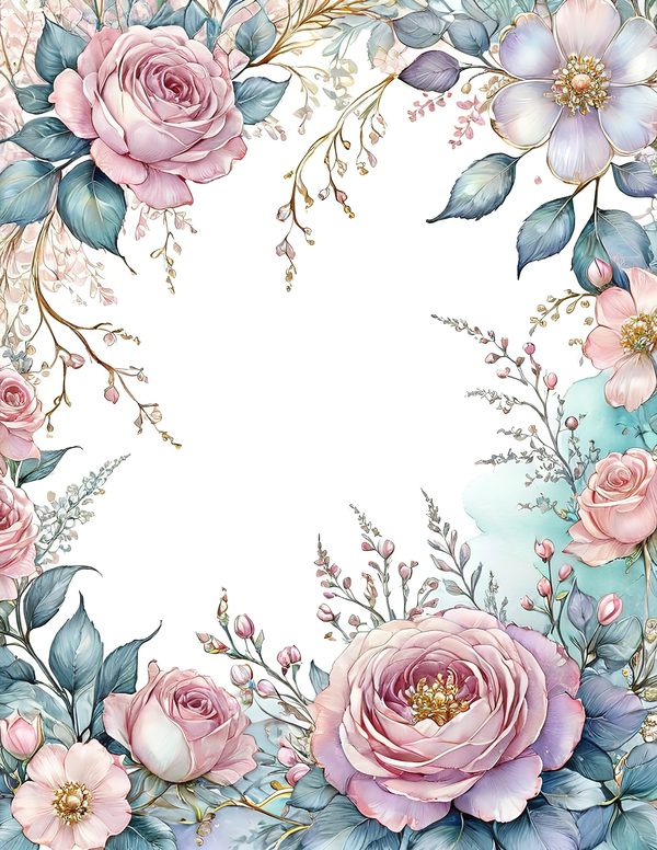 Watercolor Roses Digital Paper Set: Gold Heart, Pastel Tones (10 JPGs) — image 9