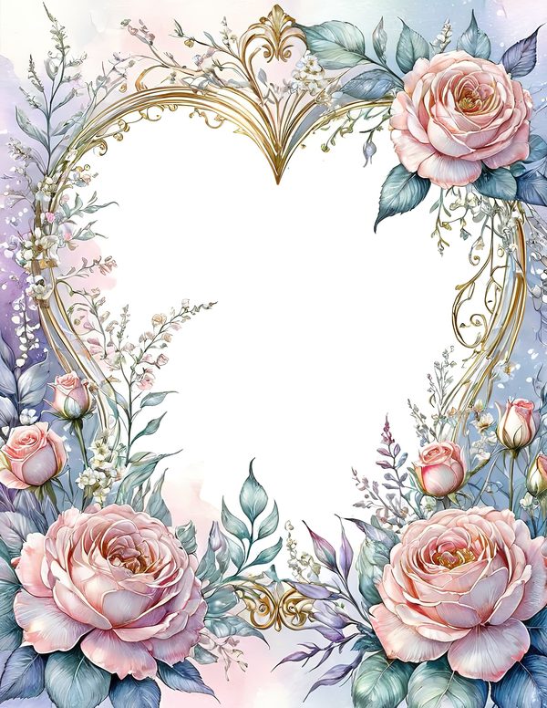 Watercolor Roses Digital Paper Set: Gold Heart, Pastel Tones (10 JPGs) — image 10