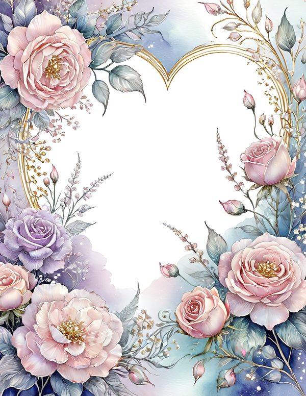 Watercolor Roses Digital Paper Set: Gold Heart, Pastel Tones (10 JPGs) — image 11