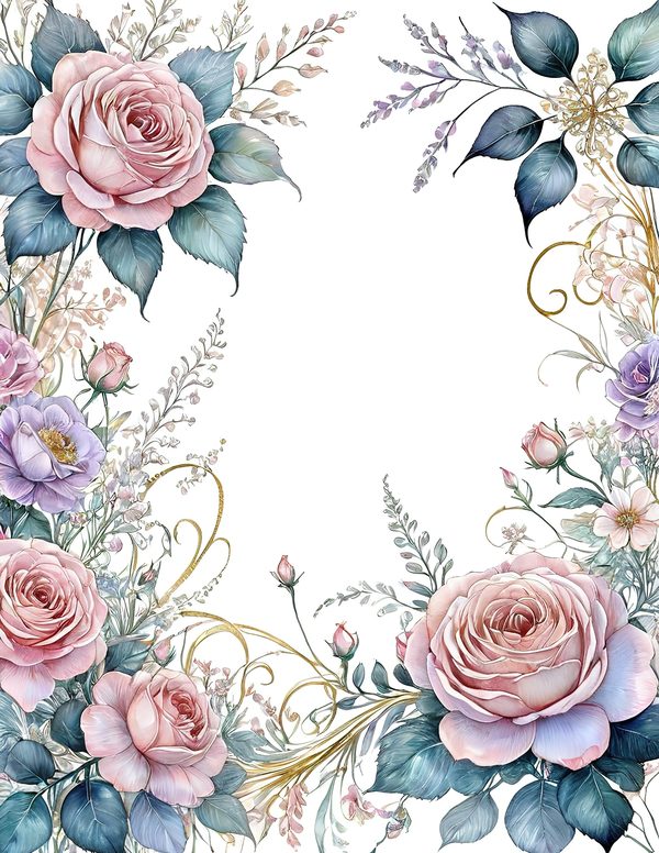 Watercolor Roses Digital Paper Set: Gold Heart, Pastel Tones (10 JPGs) — image 12