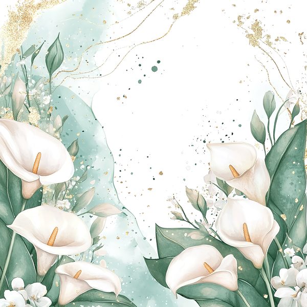 Watercolor Calla Lilies Digital Paper: Aqua, Greens & Gold (10 JPGs) — image 1