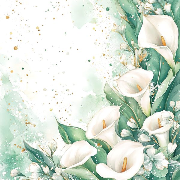 Watercolor Calla Lilies Digital Paper: Aqua, Greens & Gold (10 JPGs) — image 2