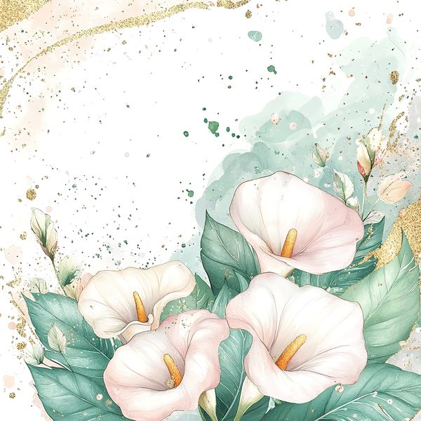 Watercolor Calla Lilies Digital Paper: Aqua, Greens & Gold (10 JPGs) — image 3