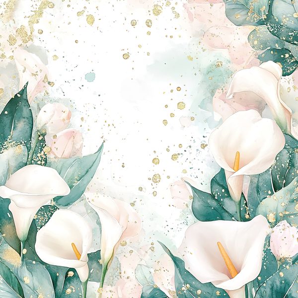 Watercolor Calla Lilies Digital Paper: Aqua, Greens & Gold (10 JPGs) — image 4
