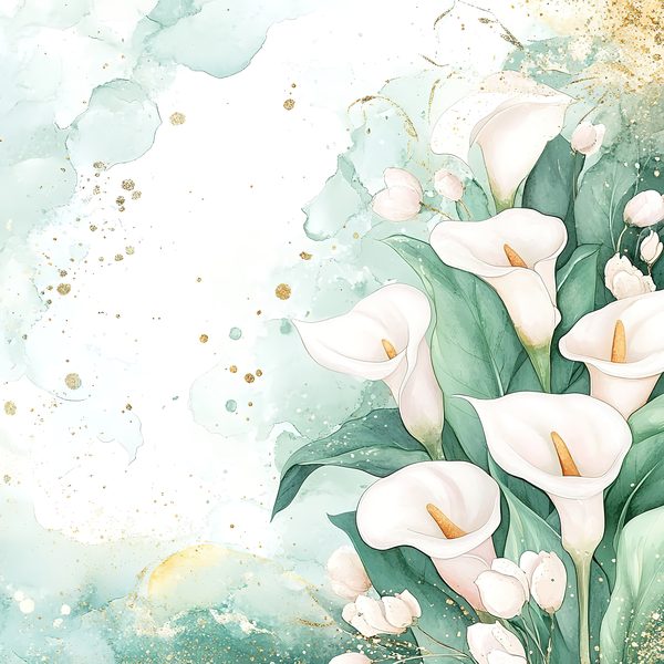 Watercolor Calla Lilies Digital Paper: Aqua, Greens & Gold (10 JPGs) — image 5