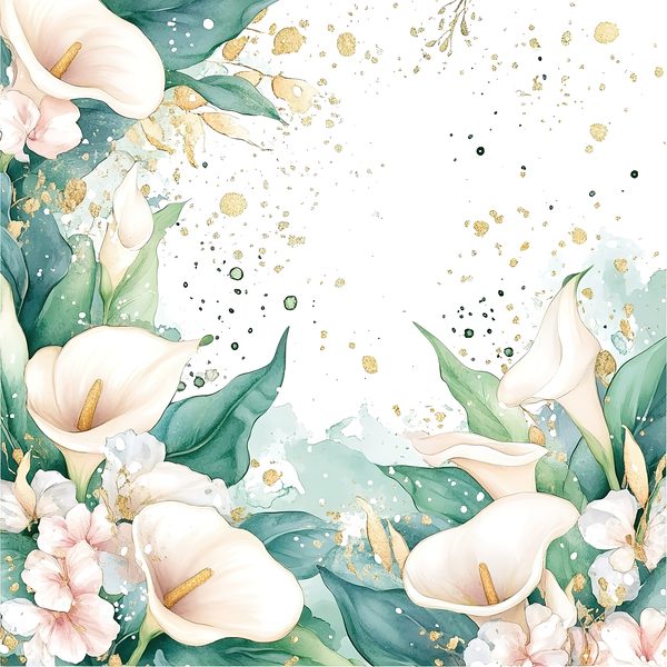 Watercolor Calla Lilies Digital Paper: Aqua, Greens & Gold (10 JPGs) — image 6