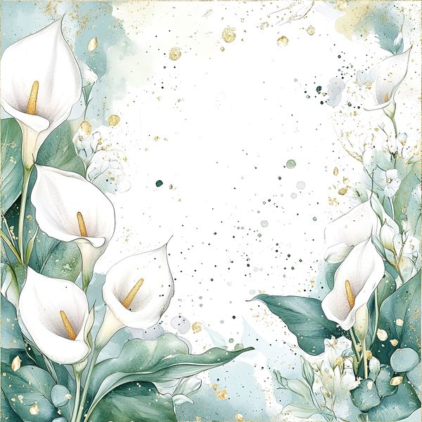 Watercolor Calla Lilies Digital Paper: Aqua, Greens & Gold (10 JPGs) — image 7