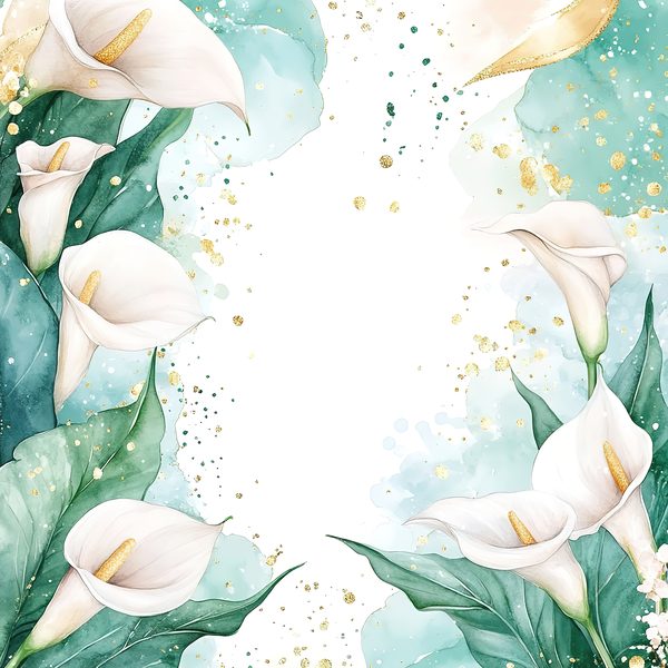 Watercolor Calla Lilies Digital Paper: Aqua, Greens & Gold (10 JPGs) — image 8