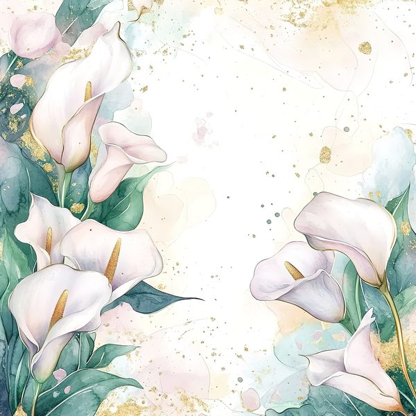 Watercolor Calla Lilies Digital Paper: Aqua, Greens & Gold (10 JPGs) — image 9