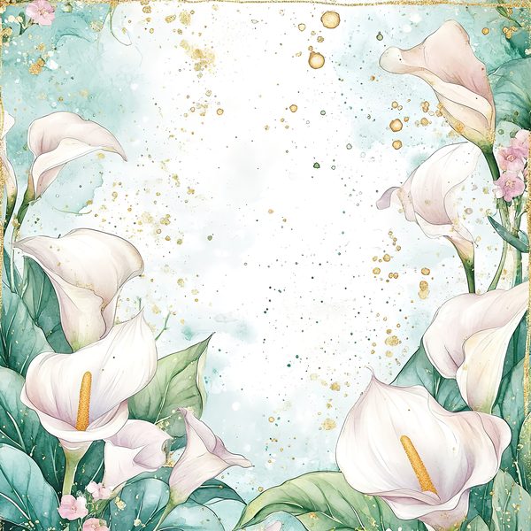 Watercolor Calla Lilies Digital Paper: Aqua, Greens & Gold (10 JPGs) — image 10