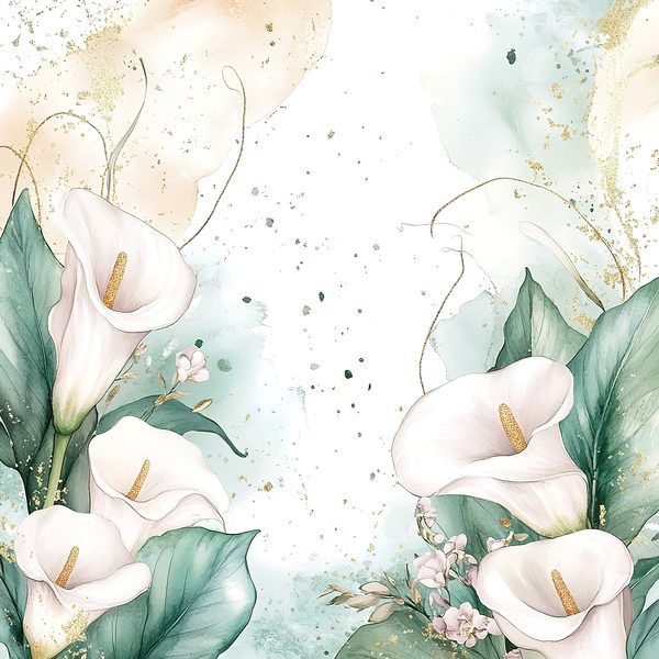 Watercolor Calla Lilies Digital Paper: Aqua, Greens & Gold (10 JPGs) — image 11