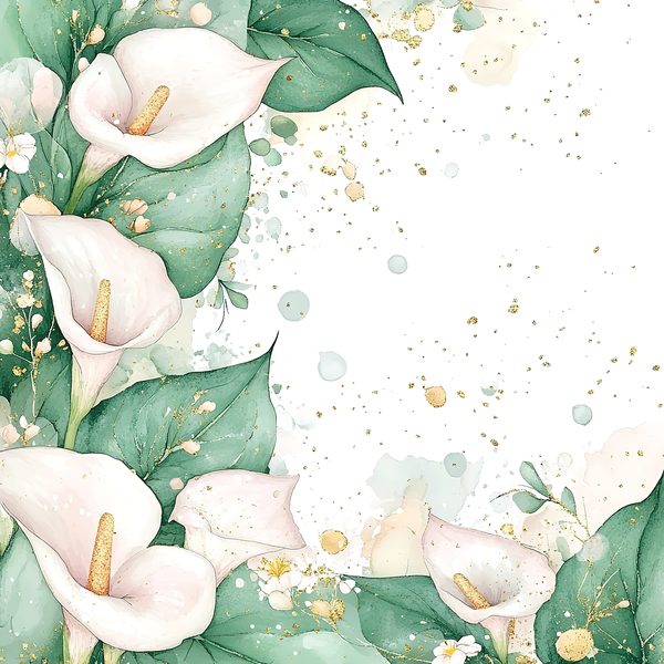 Watercolor Calla Lilies Digital Paper: Aqua, Greens & Gold (10 JPGs) — image 12