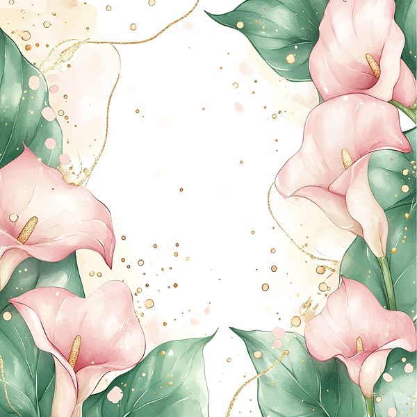 Watercolor Calla Lilies Digital Paper: Pink & Green with Gold (10 JPGs) — image 3