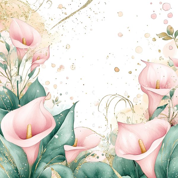 Watercolor Calla Lilies Digital Paper: Pink & Green with Gold (10 JPGs) — image 4