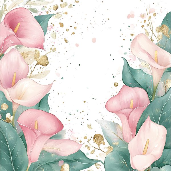 Watercolor Calla Lilies Digital Paper: Pink & Green with Gold (10 JPGs) — image 5