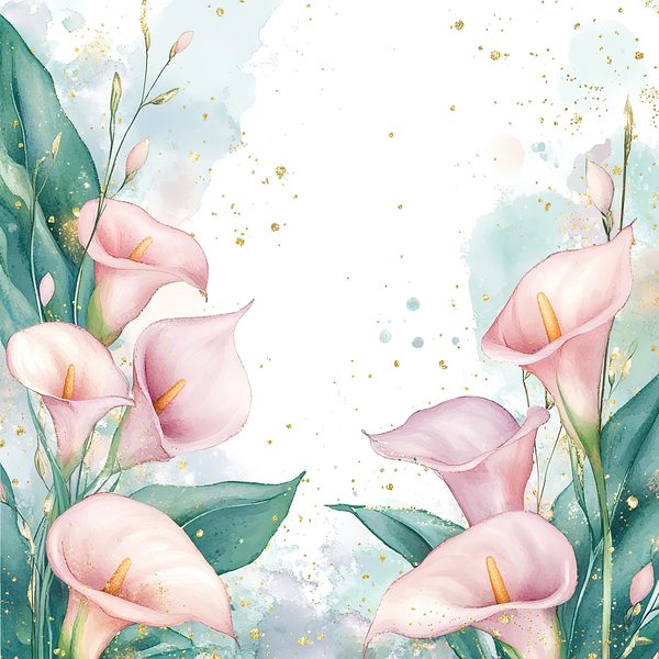 Watercolor Calla Lilies Digital Paper: Pink & Green with Gold (10 JPGs) — image 6