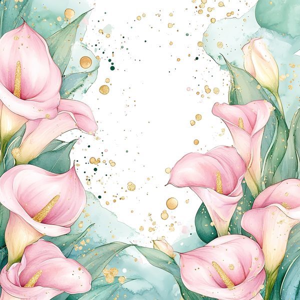 Watercolor Calla Lilies Digital Paper: Pink & Green with Gold (10 JPGs) — image 7