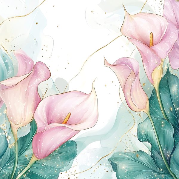 Watercolor Calla Lilies Digital Paper: Pink & Green with Gold (10 JPGs) — image 8