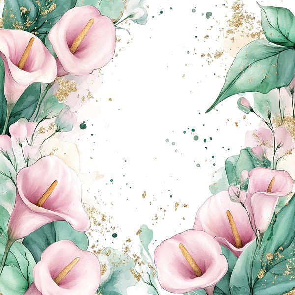 Watercolor Calla Lilies Digital Paper: Pink & Green with Gold (10 JPGs) — image 9
