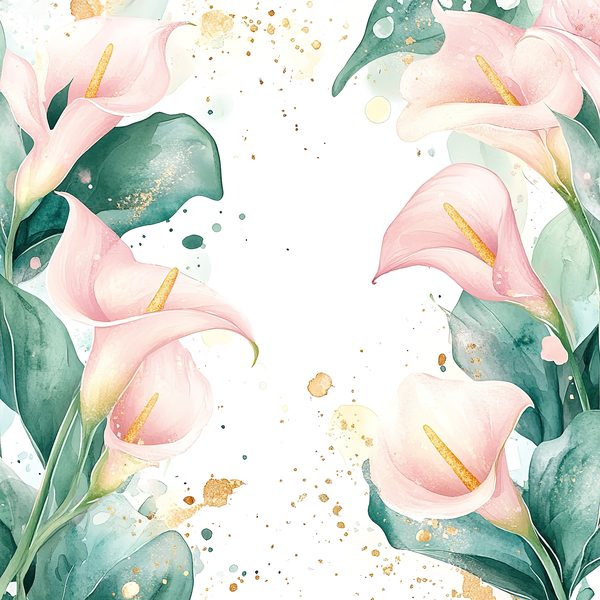 Watercolor Calla Lilies Digital Paper: Pink & Green with Gold (10 JPGs) — image 10