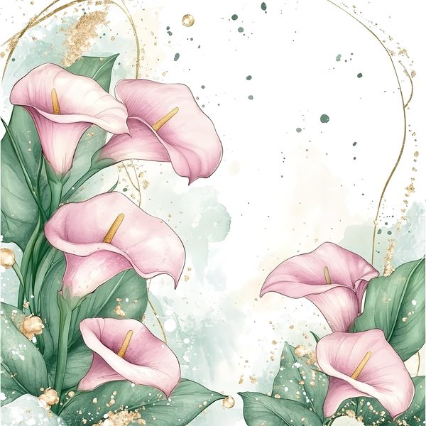 Watercolor Calla Lilies Digital Paper: Pink & Green with Gold (10 JPGs) — image 11