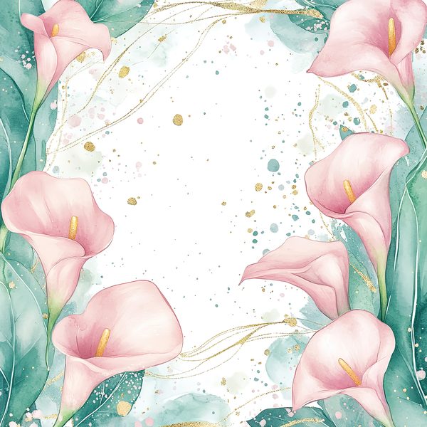 Watercolor Calla Lilies Digital Paper: Pink & Green with Gold (10 JPGs) — image 12