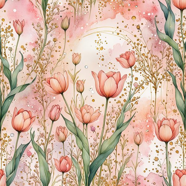 Watercolor Tulip Digital Paper Set: Blush & Gold Scrapbook Art (10 JPGs) — image 3