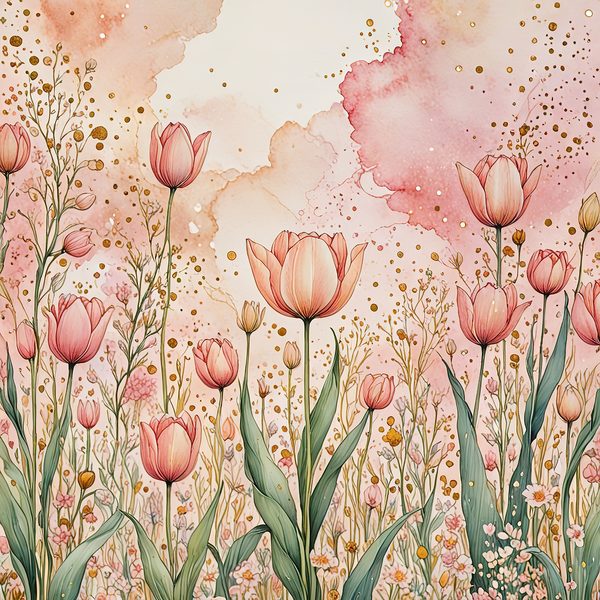 Watercolor Tulip Digital Paper Set: Blush & Gold Scrapbook Art (10 JPGs) — image 6