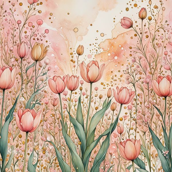 Watercolor Tulip Digital Paper Set: Blush & Gold Scrapbook Art (10 JPGs) — image 8