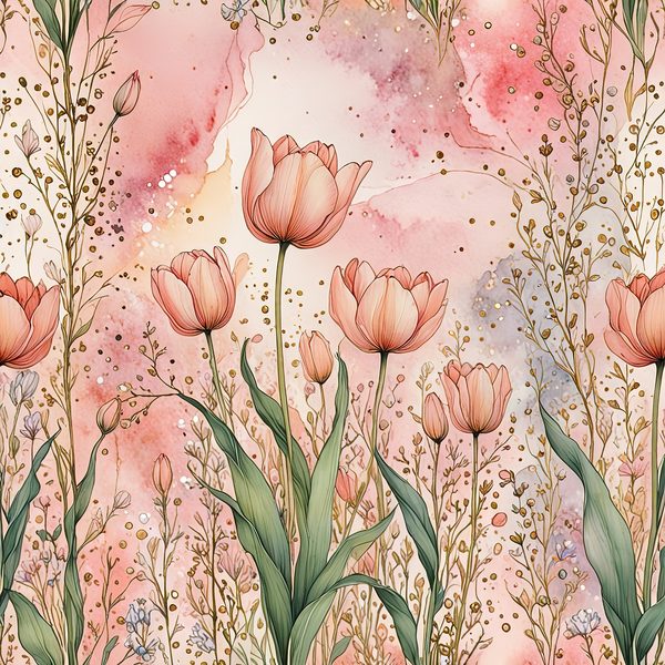 Watercolor Tulip Digital Paper Set: Blush & Gold Scrapbook Art (10 JPGs) — image 9