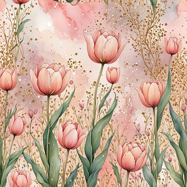 Watercolor Tulip Digital Paper Set: Blush & Gold Scrapbook Art (10 JPGs) — image 10
