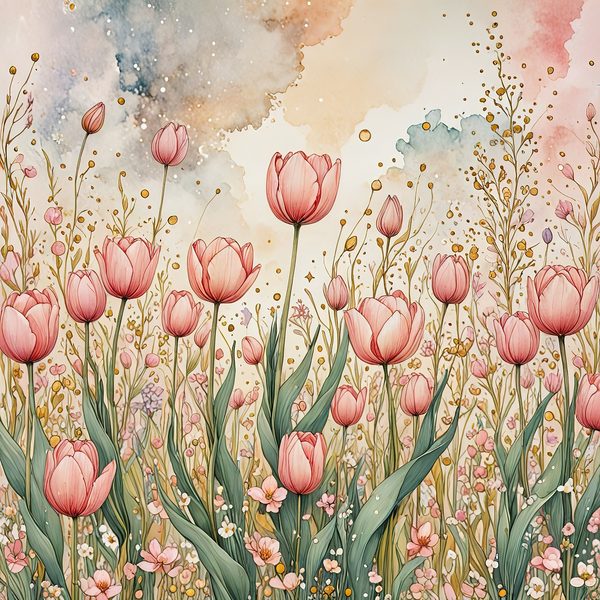 Watercolor Tulip Digital Paper Set: Blush & Gold Scrapbook Art (10 JPGs) — image 11