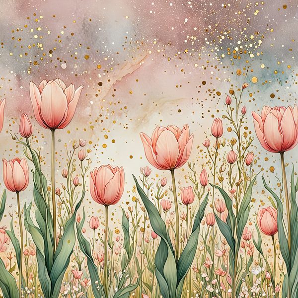 Watercolor Tulip Digital Paper Set: Blush & Gold Scrapbook Art (10 JPGs) — image 12