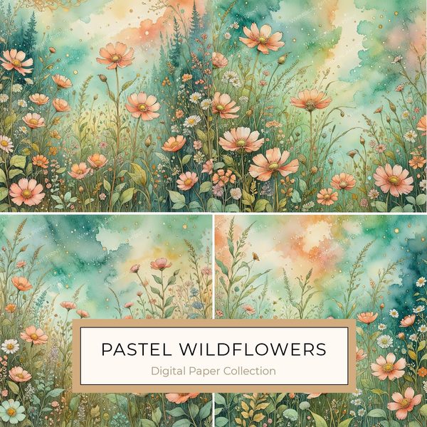 Pastel Wildflower Watercolor Digital Paper Set: Scrapbook & Invitation Backgrounds (10 JPGs)