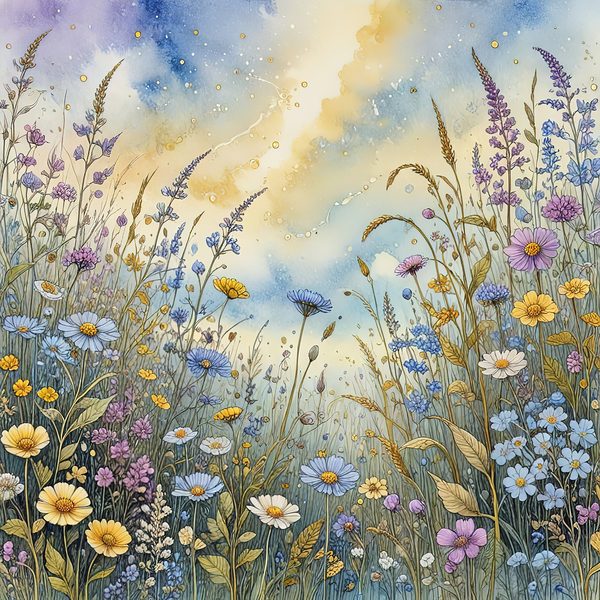 Watercolor Wildflowers Digital Paper: Blue & Yellow Meadow (10 JPGs) — image 1
