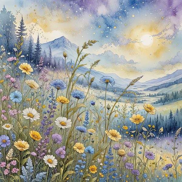 Watercolor Wildflowers Digital Paper: Blue & Yellow Meadow (10 JPGs) — image 2