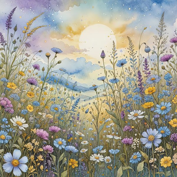 Watercolor Wildflowers Digital Paper: Blue & Yellow Meadow (10 JPGs) — image 3