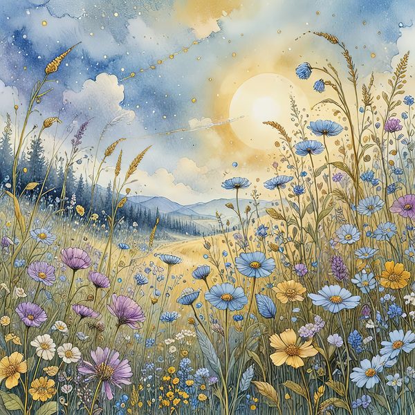 Watercolor Wildflowers Digital Paper: Blue & Yellow Meadow (10 JPGs) — image 4