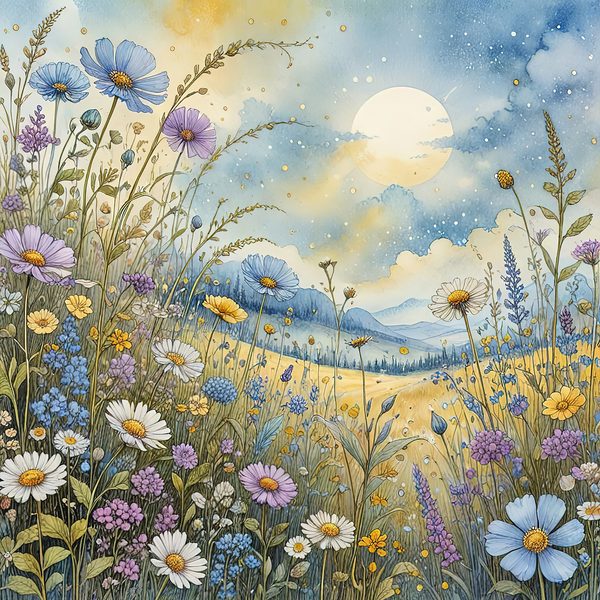 Watercolor Wildflowers Digital Paper: Blue & Yellow Meadow (10 JPGs) — image 6