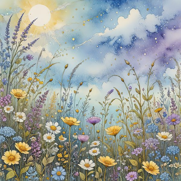 Watercolor Wildflowers Digital Paper: Blue & Yellow Meadow (10 JPGs) — image 7