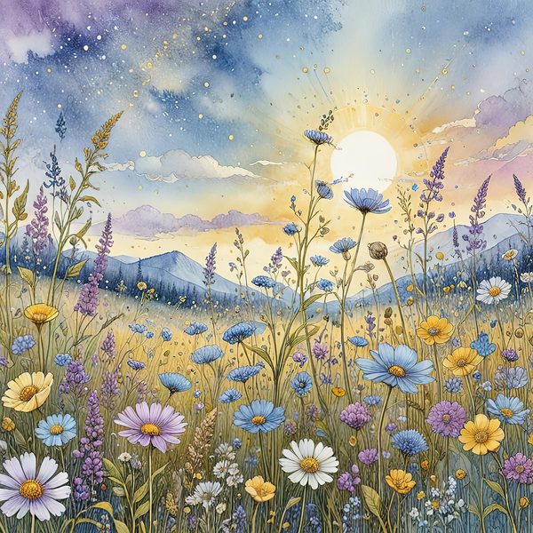 Watercolor Wildflowers Digital Paper: Blue & Yellow Meadow (10 JPGs) — image 8