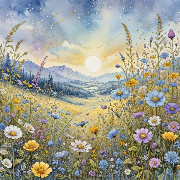 Watercolor Wildflowers Digital Paper: Blue & Yellow Meadow (10 JPGs) — image 9