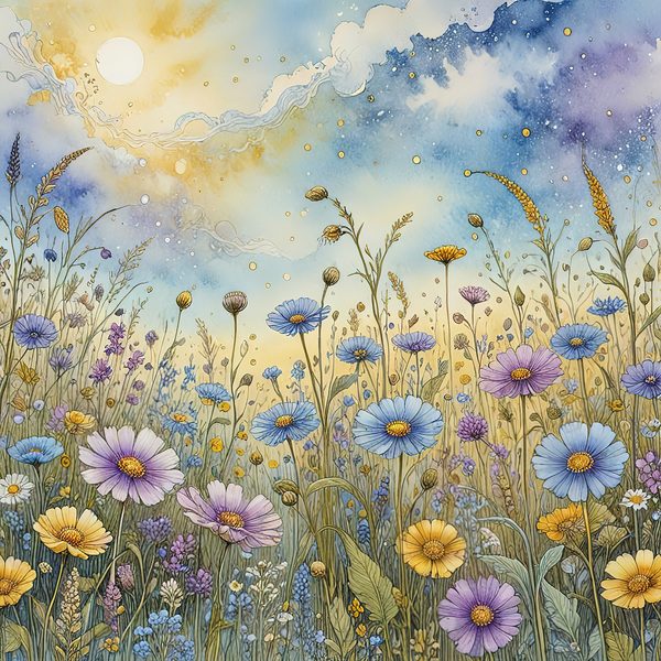 Watercolor Wildflowers Digital Paper: Blue & Yellow Meadow (10 JPGs) — image 10