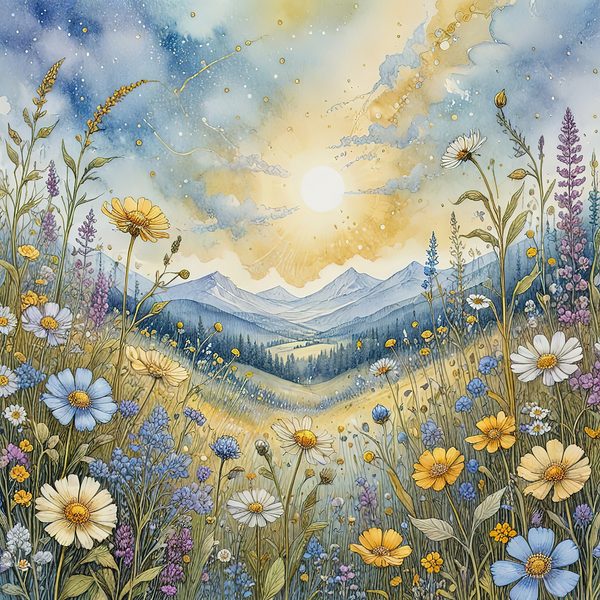 Watercolor Wildflowers Digital Paper: Blue & Yellow Meadow (10 JPGs) — image 12