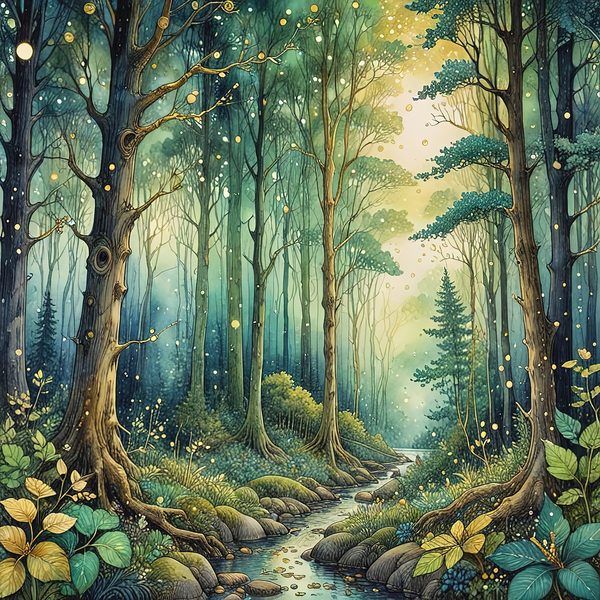 Watercolor Forest Digital Paper Set: Green Landscape JPGs (Commercial Use) — image 6