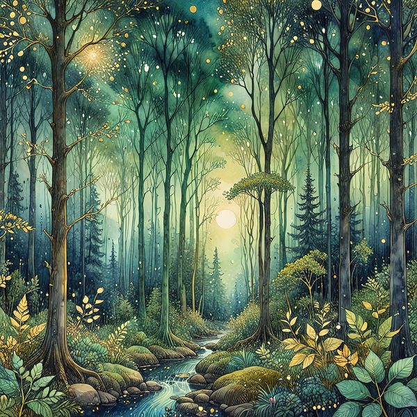 Watercolor Forest Digital Paper Set: Green Landscape JPGs (Commercial Use) — image 8