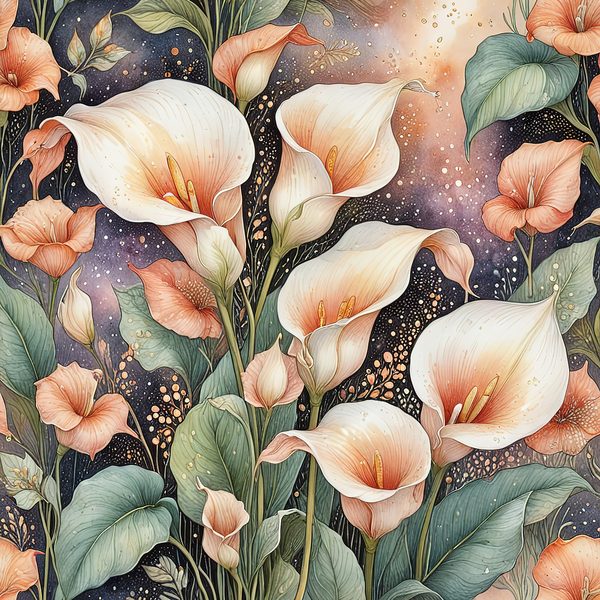Watercolor Calla Lilies Digital Paper Set: Peach & Cream (10 JPGs) — image 1