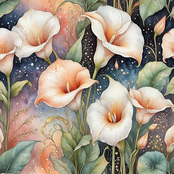 Watercolor Calla Lilies Digital Paper Set: Peach & Cream (10 JPGs) — image 2